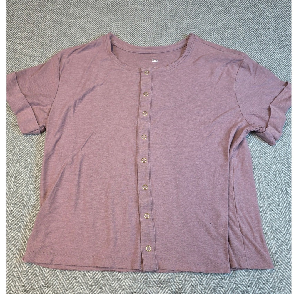 SO Womens Mauve Snap Front Short Sleeve Boxy Knit Top JG13K014RS Medium